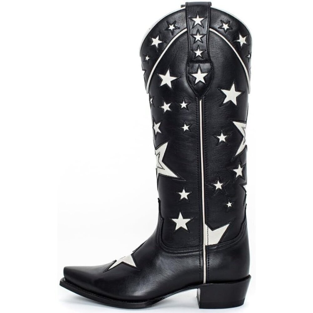 Yiya Cowboy Boots Women Black Polyurethane (Pu) Pointed Toe Chunky Western Boot
